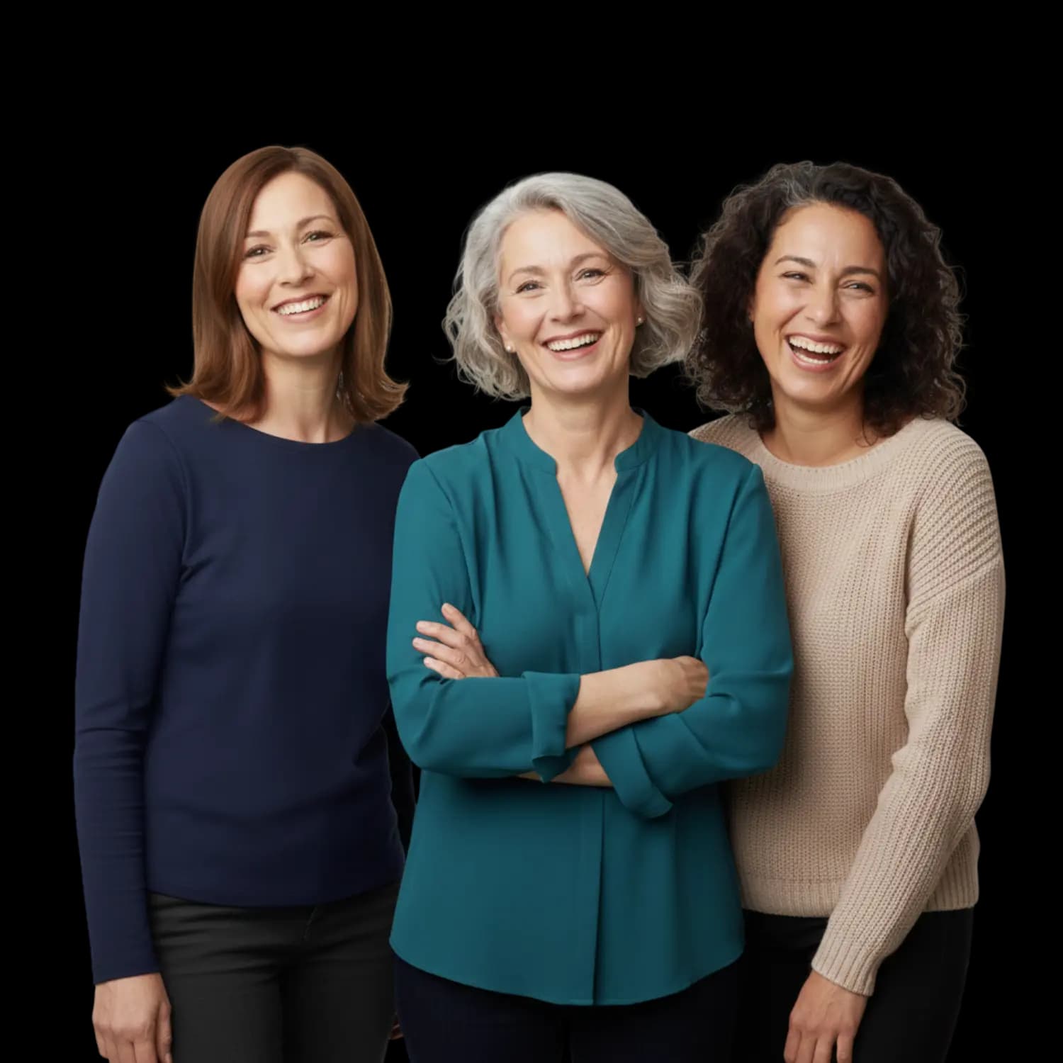 Three women smiling